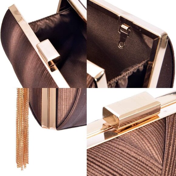 Women’s Satin Evening Clutch Bag Party Wedding Purse with Detachable Chain - Picture 5 of 9